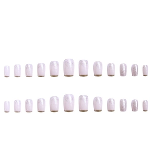 Pink matte press-on nails with silver glitter gradient, 24-piece short square set