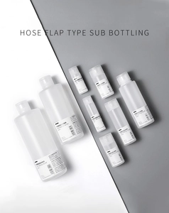 Detailed view of various sizes of matte squeeze bottles for travel toiletries from 10ml to 400ml
