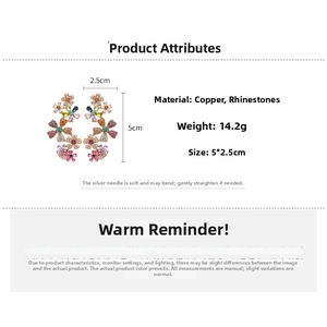 Detail specifications of 18k gold plated flower earrings with colorful rhinestones