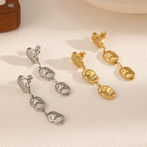 Three-layer irregular lava texture drop earrings in gold and silver stainless steel