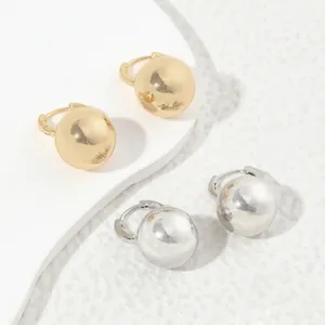 Minimalist Copper Ball Stud Earrings For Women French Retro Polished Gold Silver Earrings Fashion Jewelry Daily Gift
