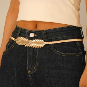 Cintura elastica dorata da donna con fibbia a foglia, accessorio decorativo a catena sottile