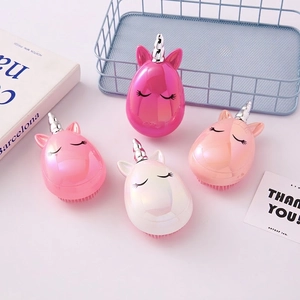 Unicorn Hairbrush Detangling Comb ABS Scalp Massage Portable Cartoon Pearlescent Hair Care Tool For Kids Girls