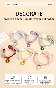 Detailed collection of floral pet collars with colorful flower pendants and bells