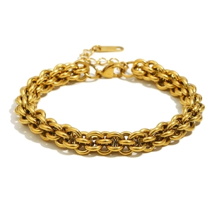 Polished 18K gold plated stainless steel chunky lantern link chain bracelet for women