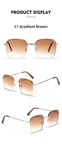 Three-angle view of square metal frame sunglasses with gradient tea lenses and tortoise tips