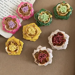 Boucles D'oreilles Fleurs 3D Rétro Avec Tige En Argent Émail Élégant Bijoux Floraux Doux Pour Femmes
