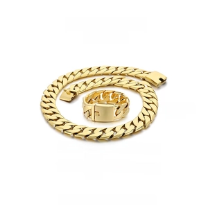 Detailed size parameters for 24mm gold stainless steel Cuban chain necklace and bracelet set