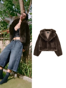 Veste Courte En Fausse Fourrure Pour Femmes À Revers Moelleux Manches Longues Manteau Chaud Hiver Élégant Marron