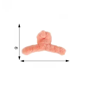 Detail view of large peach plush hair claw clip with dimensions 11cm by 6.5cm