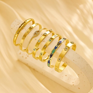 Retro Evil Eye Bangle For Women Stainless Steel Gold Plated Cubic Zirconia Eight Pointed Star Bohemian Vintage Jewelry