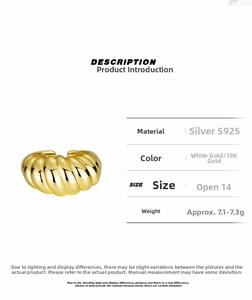 Detailed specifications of S925 sterling silver minimalist croissant dome open ring