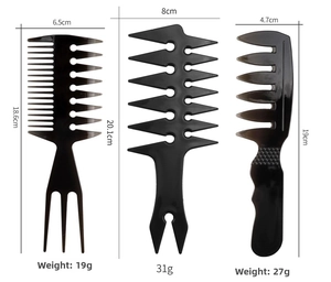 Detailed size and weight specs for vintage wide tooth hair combs and styling tools