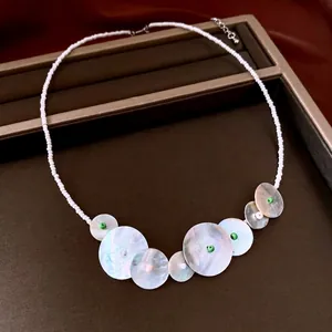 Handmade Beaded Necklace And Earrings Mother Of Artificial Pearl Shell Rose Quartz Glass Beads Bohemian Style Seaside Jewelry Women