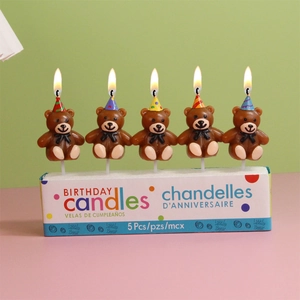 Candele di Compleanno a Forma di Orso con Cappelli da Festa Cake Topper a Forma di Orso Marrone Candele Decorative in Paraffina