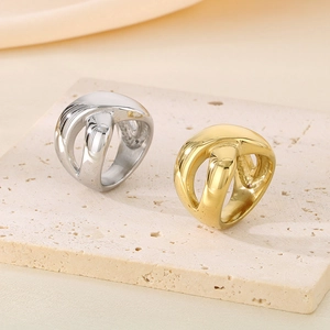 Modern irregular cross open ring in 18k gold and silver polished stainless steel