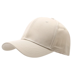 Minimalist beige cotton baseball cap with curved brim and breathable six-panel design
