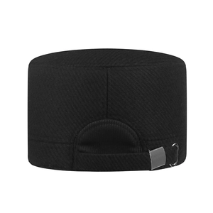 Classic black wool cadet hat with thick fleece lining and adjustable metal buckle back