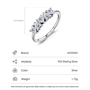 S925 sterling silver ring with five heart-shaped cubic zirconia stones in a minimalist row