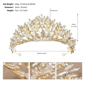 Detail view of gold crystal crown with 15cm diameter, 7cm height and 134g weight
