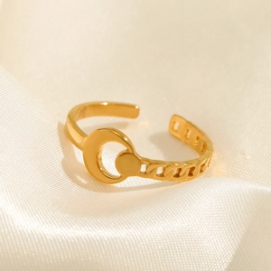 Anello Aperto Luna Geometrica In Acciaio Inossidabile Regolabile Placcato Oro Texture Catena Gioielli Moda Per Donna