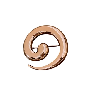 Minimalist spiral metal brooch in elegant rose gold finish with smooth mirror texture