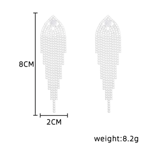 Sparkling silver rhinestone tassel earrings dimensions measuring 8.0cm height and 2.0cm width