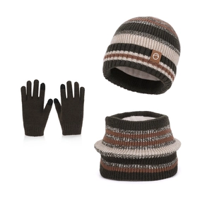 Kids winter knit hat scarf and gloves set with warm fleece lining and touchscreen tips