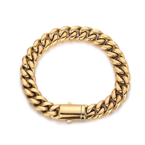 Bracelet gourmette cubain en acier inoxydable doré poli pour hommes avec fermoir sécurisé