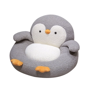 Fauteuil peluche pingouin gris pour enfants en polaire douce avec une assise stable