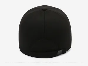 Back view of a black baseball cap featuring twill fabric and an adjustable strap