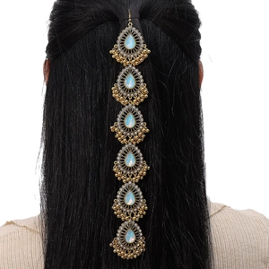 Gioielli Catena Capelli Etnica Vintage Goccia Acqua Strass Künstliche Perle Sintetiche Nappa Copricapo Donna Stile Bohemien Indiano