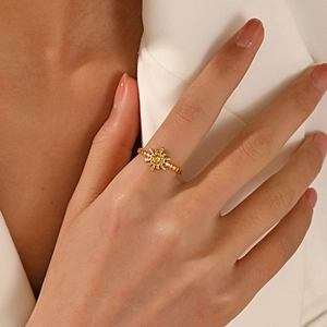 Chic 18K gold plated sun ray adjustable open ring for women in a minimalist fashion style