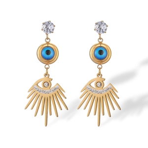 Gold plated evil eye flower earrings with blue stone and clear cubic zirconia stones
