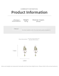 Detail of zircon butterfly flower drop earrings showing dimensions 7.9cm by 1.8cm size