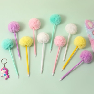 Creative pom-pom ball pens in pastel colors for school gifts and student stationery