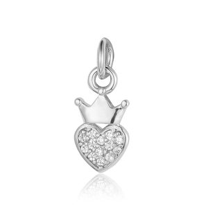 Macro view of S925 sterling silver heart crown pendant with sparkling zircon inlays