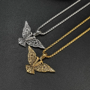 Punk style stainless steel necklaces with gold and silver double-headed eagle pendants