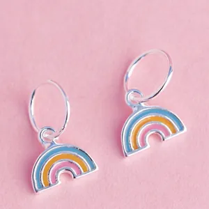 Rainbow Charm Pendant S925 Sterling Silver Colorful Enamel Cute Fresh Tiny Finding For DIY Necklace Bracelet Earring