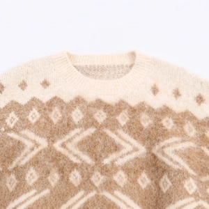 Cardigan in maglia da donna vintage con motivo a fiocchi di neve e scollo rotondo retrò