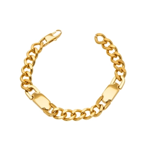 Gold chunky Cuban chain bracelet with dual ID plates and lobster clasp for unisex