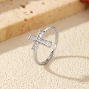 Classic S925 sterling silver cross ring with sparkling moissanite stones for women