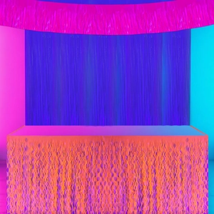 Neon macaron foil fringe curtain and table skirt set for festive party decorations
