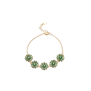 18k gold plated bracelet with green zircon flower charms and elegant chain design
