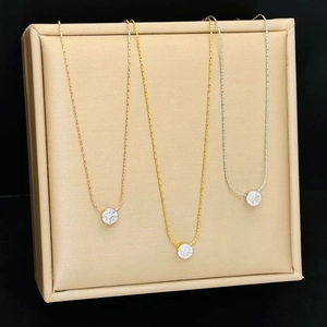 Minimalist Titanium Steel Necklace With Round Zircon 6-Prong Setting Simple Delicate Clavicle Chain For Women