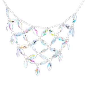Sparkling crystal fringe body chain necklace with iridescent stones and silver mesh