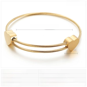 Detailed size chart for golden stainless steel heart bangle with 56mm inner diameter