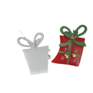 Christmas iron gift box ornaments with red and white metal bells for tree decoration