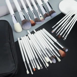 Set di 30 pennelli da trucco professionali con manici bianchi e custodia in pelle