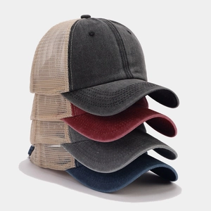 Retro mesh trucker hat in multiple colors for fishing and hiking with washed cotton front